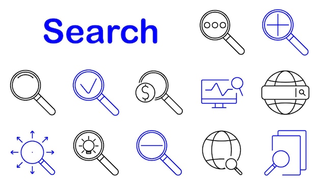 Search set icon Magnifying glass globe analysis checklist graph dollar confirmation exploration internet zoom investigation research data statistics monitoring online validation