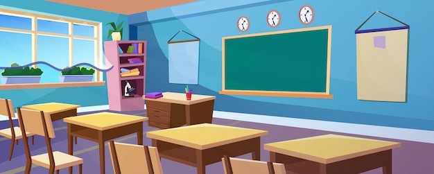 Secondary school classroom interior cartoon  illustration concept