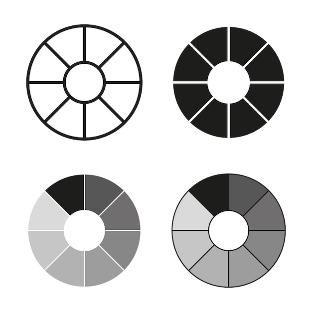 Segmented circle icons Monochrome color scheme Circular chart concept Vector shapes