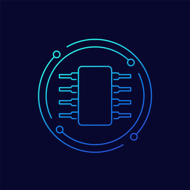 Semiconductor icon on dark linear design