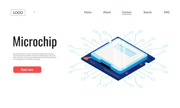 Semiconductor landing Electronic circuit web page template with microcontroller board and electric components Vector modern microchip website