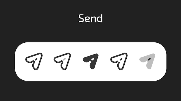 Send icon on a black background in 5 different styles