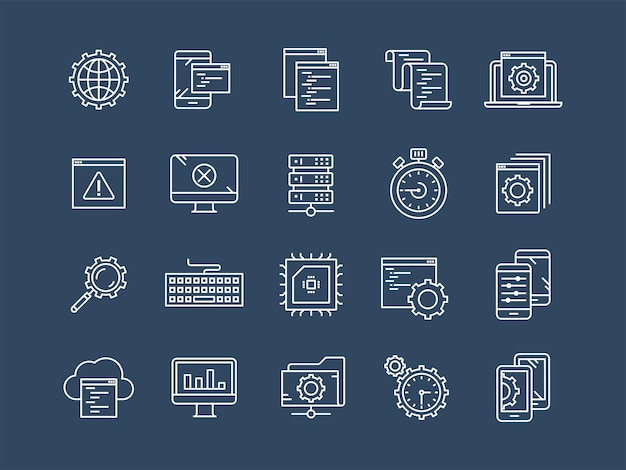 seo and app development search engine optimization internet ecommerce thin line blue web icon set