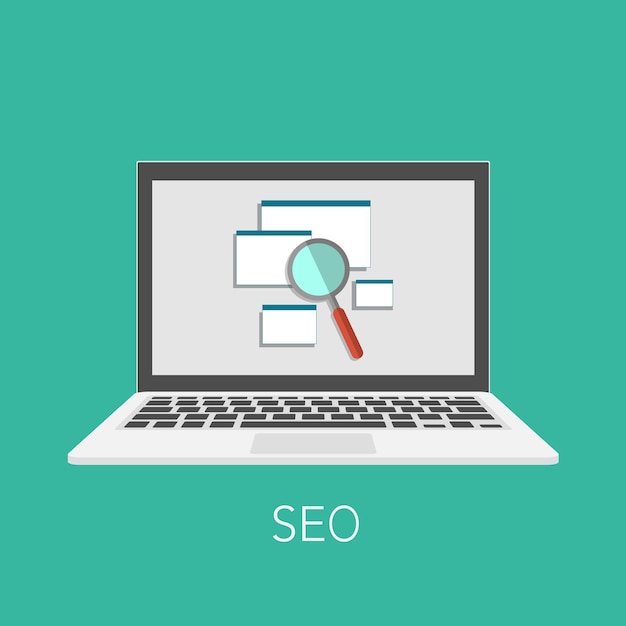 SEO concept illustrated with a help laptop and Internet page on it