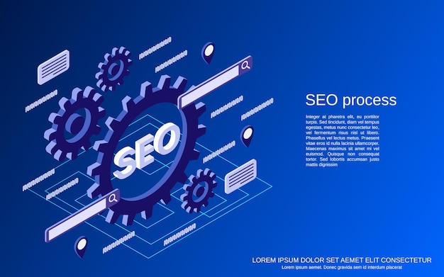 SEO process flat 3d isometric vector concept illustration