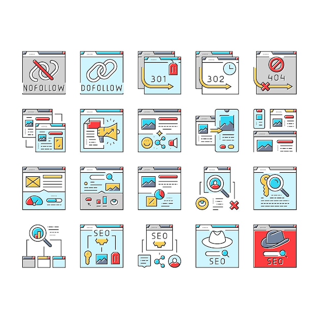 seo technical audit icons set vector