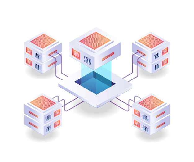 Server chip network isometric illustration
