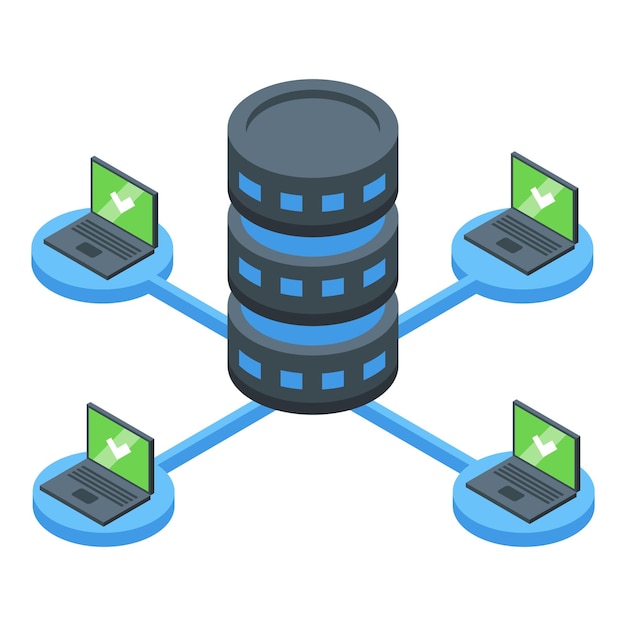 server data icon isometric vector software laptop computer language