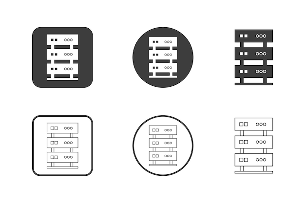 server racks icon design 6 variations set electronic hardware icons isolated on white background