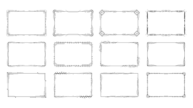 Set Abstract Black Collection Simple Line Rectangular Frame Doodle Outline Element Vector Design
