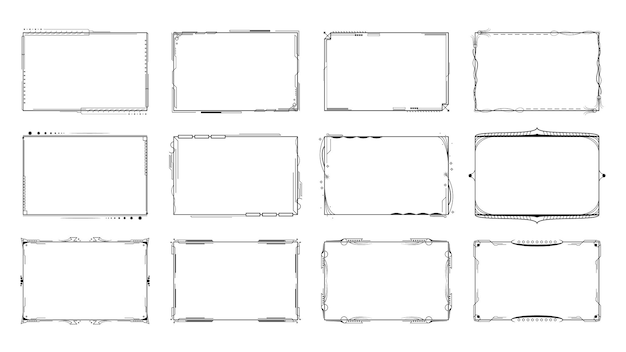Set Abstract Black Collection Simple Line Rectangular Frame Doodle Outline Element Vector Design