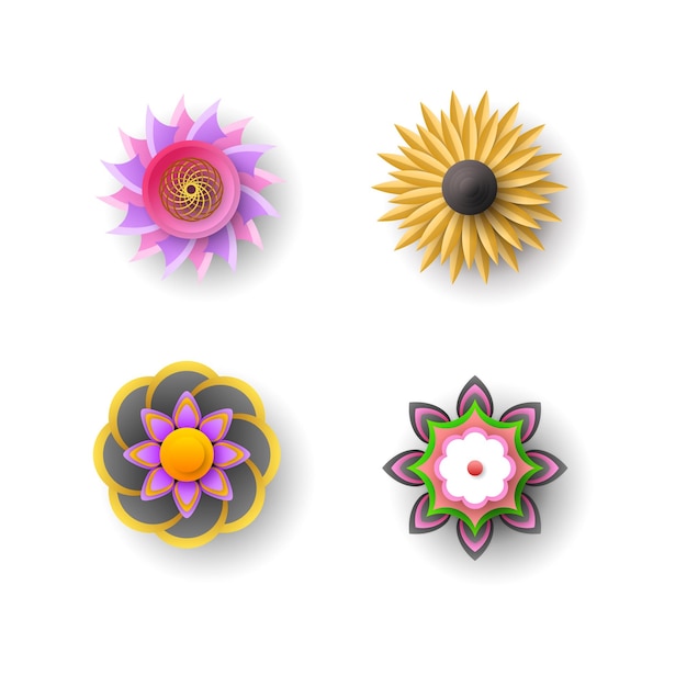 set abstract collection 3d colors flower paper cut background vector modern design style shadow