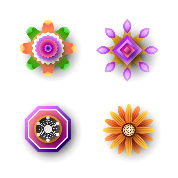 set abstract collection 3d colors flower paper cut background vector modern design style shadow