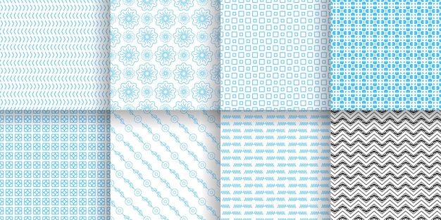 Set Abstract Seamless Pattern Black Line Doodle Geometric Figures Background Vector