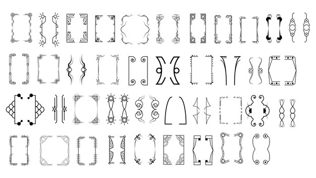 Set Black Simple Line Collection Different Doodle Brackets, Parentheses, Braces Elements Vector