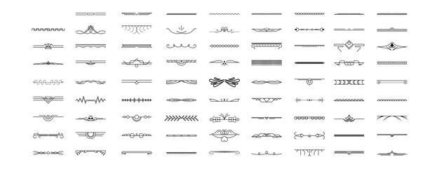 set black simple line collection doodle border elements vector design style sketch isolated