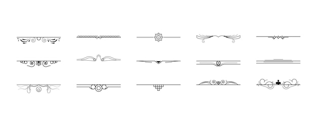 Set Black Simple Line Collection Doodle Border Elements Vector Design Style Sketch Isolated