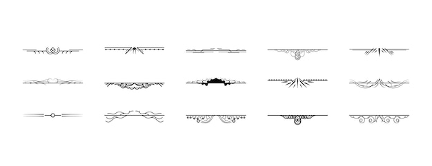 Set Black Simple Line Collection Doodle Border Elements Vector Design Style Sketch Isolated