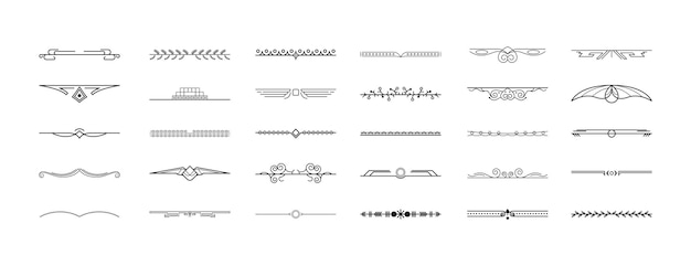 Set Black Simple Line Collection Doodle Border Elements Vector Design Style Sketch Isolated