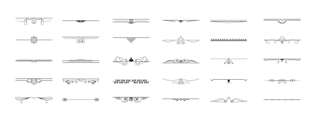 Set Black Simple Line Collection Doodle Border Elements Vector Design Style Sketch Isolated
