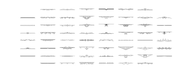 Set Black Simple Line Collection Doodle Border Elements Vector Design Style Sketch Isolated