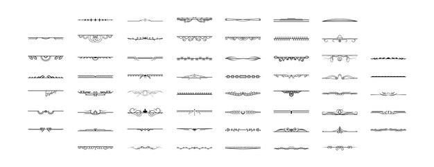 Set Black Simple Line Collection Doodle Border Elements Vector Design Style Sketch Isolated