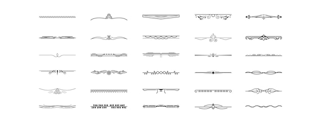 Set Black Simple Line Collection Doodle Border Elements Vector Design Style Sketch Isolated