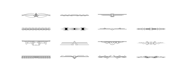Set Black Simple Line Collection Doodle Border Elements Vector Design Style Sketch Isolated
