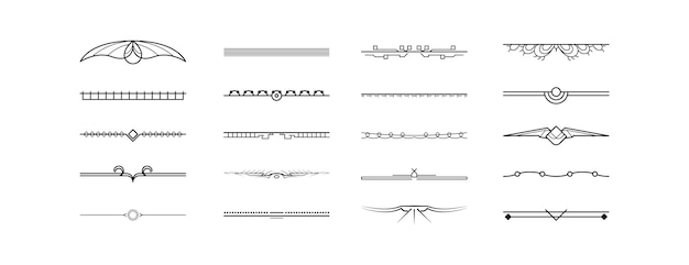 Set Black Simple Line Collection Doodle Border Elements Vector Design Style Sketch Isolated