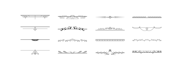 Set Black Simple Line Collection Doodle Border Elements Vector Design Style Sketch Isolated