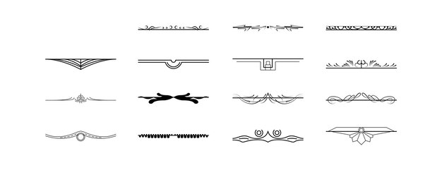 Set Black Simple Line Collection Doodle Border Elements Vector Design Style Sketch Isolated