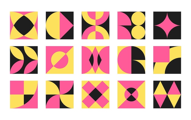 Set collection geometric shapes Trendy set with shapes different style Bauhaus futuristic