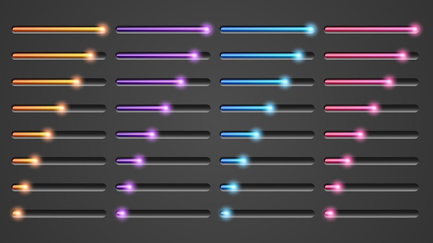 Set Collection Progress Loading Bar Lighting Glow Vector Design Style