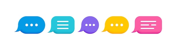 Set colorful 3d speech bubble message box Social media dialogue and chatting concept Vector illustration