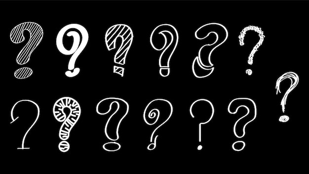 Set Hand Draws Collection Doodle Different Black Question Marks Vector Design Interrogation Icons