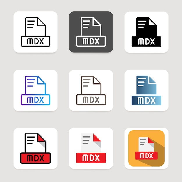 set mdx file format icons for various file type document and folder extensions