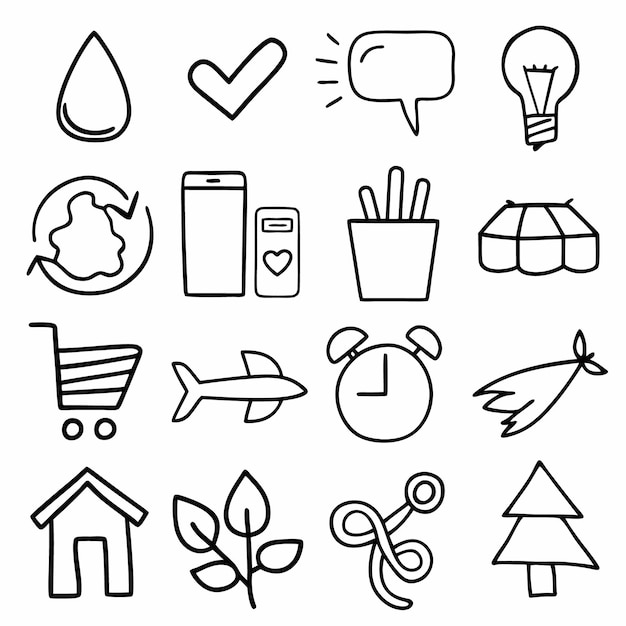 Set of 16 HandDrawn Doodle Icons