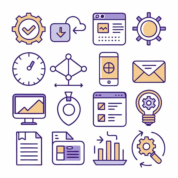 set of 16 outline icons for web design and development