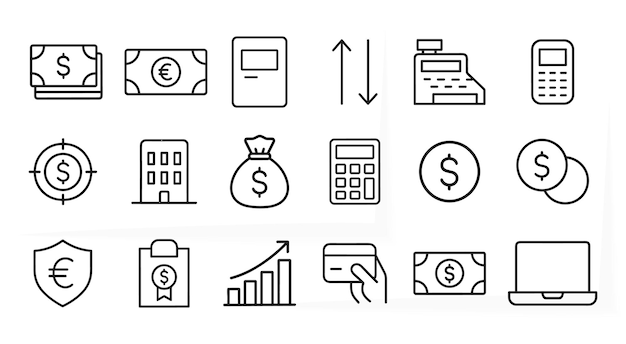 set of 18 outline icons related to business finance icon set payment
