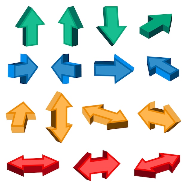 set of 3d arrow icon colorful directional sign