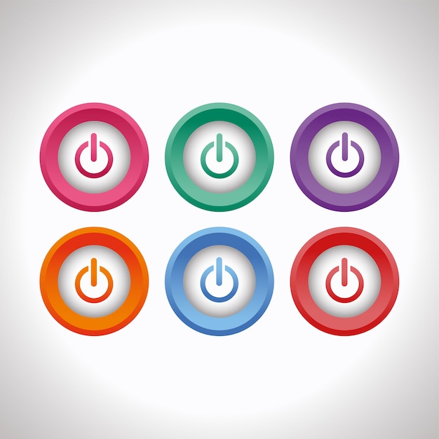 Set of 3d power push buttons