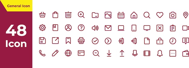 set of 48 line icons for website and mobile app design