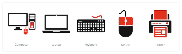 Set of 5 mix icons as laptop keyboard