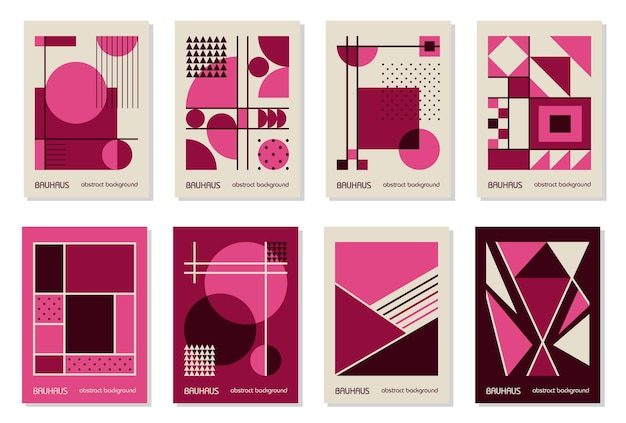 Set of 8 minimal vintage 20s geometric design posters wall art template layout