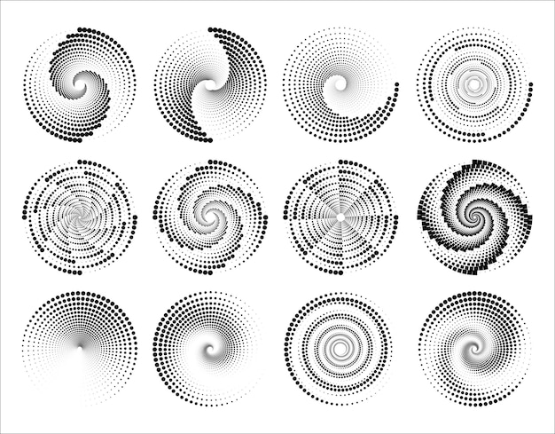 Set of Abstract Circle Halftone Spiral Texture