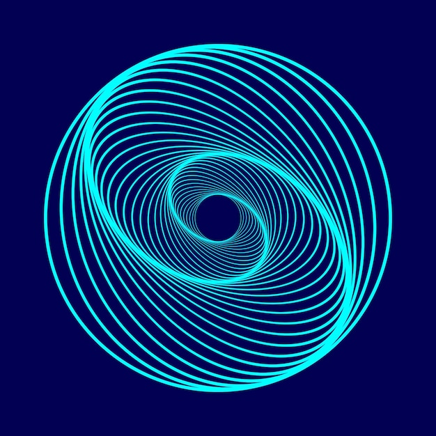 Set of abstract swirling symbols Twisted wireframe tunnel Curved shape Technology glowing polygon element
