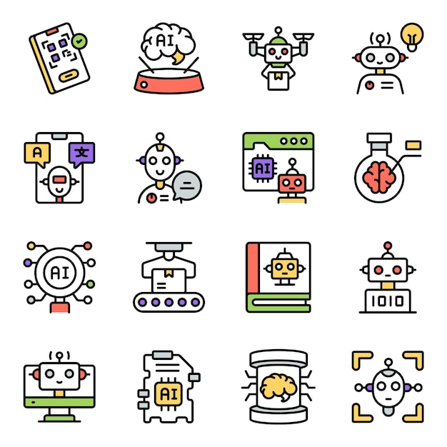 set of ai flat icons