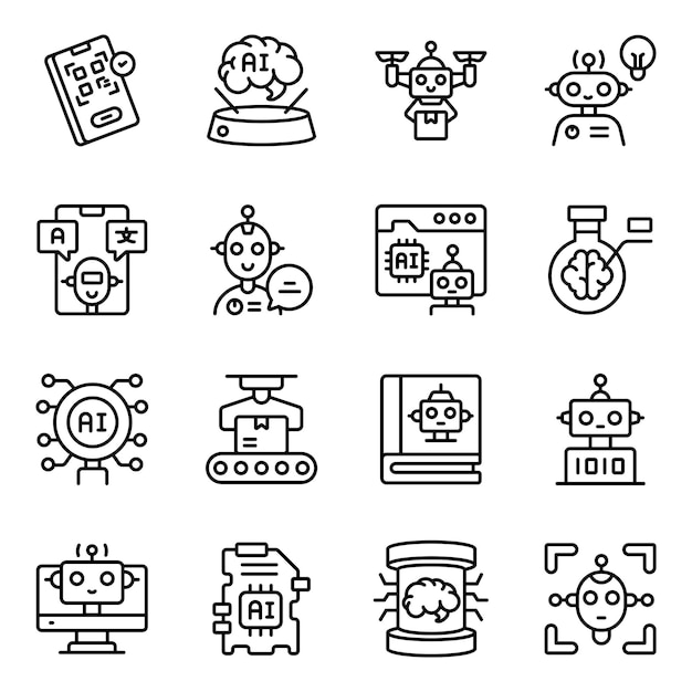 set of ai linear icons