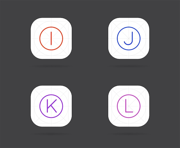 set of app icon template with guidelines vector fresh colour