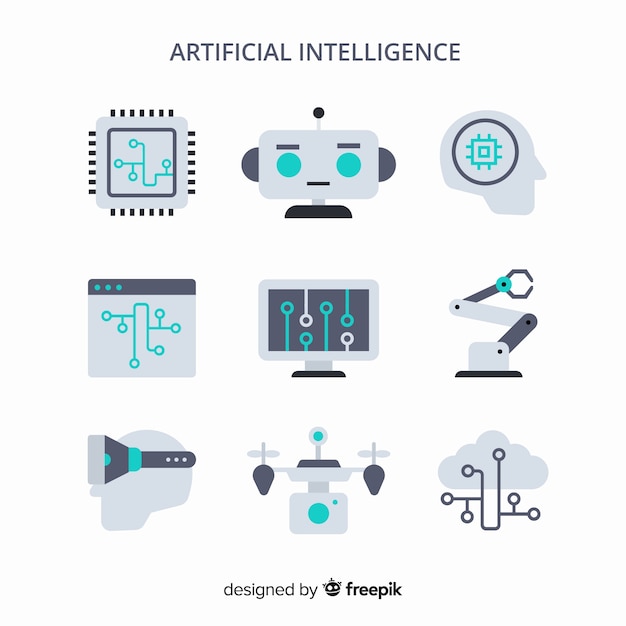 Set of artificial intelligence elements in flat design